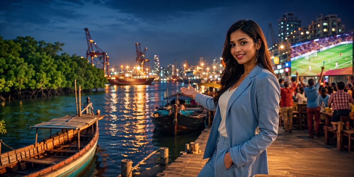 Casino experience with a Bangladeshi model against a Sundarbans backdrop